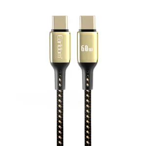 Earldom 60w尼龙编织数据视频传输Gen2充电电缆C型至C型电缆USB-C型PD充电电缆