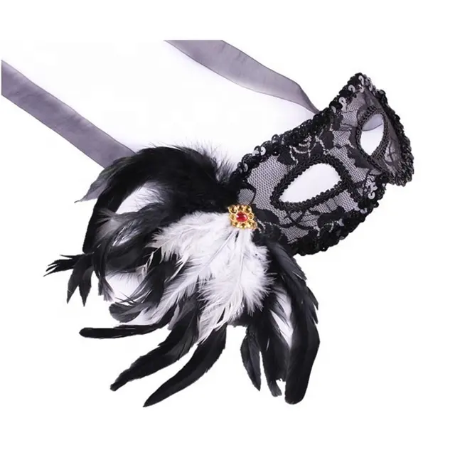 Маскарадные маски с перьями декоративная Черная кружевная Венецианская маска для Хэллоуина карнавала Марди Граса вечеринка