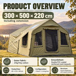<span class=keywords><strong>Tenda</strong></span> Familiare Grande <span class=keywords><strong>per</strong></span> <span class=keywords><strong>Campeggio</strong></span> di Gruppo, Amici, Cortile, 300x500x220cm, Una Stanza e Area Giorno, <span class=keywords><strong>Veranda</strong></span> Laterale, Commercio all'Ingrosso ODM - Product Image 3
