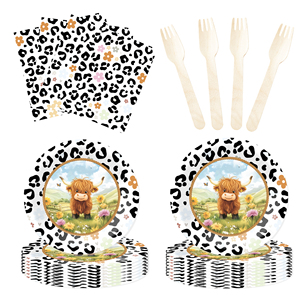 Juego de Decoración para Fiesta de Cumpleaños DAMAI, Venta al por Mayor, Platos de Papel con Diseño de Vaca con Manchas Negras, Mantel, Juego de Vajilla Desechable para Fiesta - Product Image 3