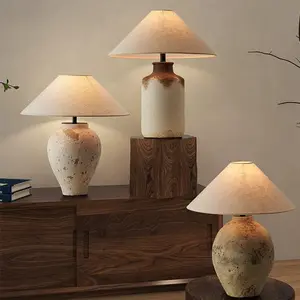 Высококачественная Керамическая Настольная лампа ручной работы креативная домашняя гостиничная декоративная настольная лампа тканевый абажур