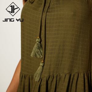 Vestido Casual Texturizado Verde de Moda Playera, Vestido Maxi con Lazada Delantera, Hecho a Medida, Cómodo, 100% Algodón - Product Image 4