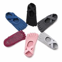 Chaussettes de yoga et de Pilates en coton à cinq doigts pour femmes, antidérapantes avec sangles croisées, pour la danse et l'entraînement physique