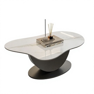 Table basse moderne en marbre avec base métallique, hauteur réglable, construction durable, design écologique, fonctions de rangement pour le salon - Product Image 4