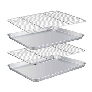 Factory Wholesale Stainless Steel Metal Bread Cookie Baking Dishes <strong>Pans</strong> With Cooling Rack Set - Product Image 3