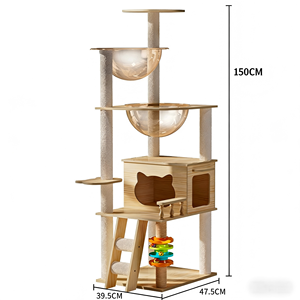 Venta al por mayor: Torre de juegos para gatos moderna con cama, jaula, casa de madera y cápsula espacial, con soporte de pata de gato - Product Image 4