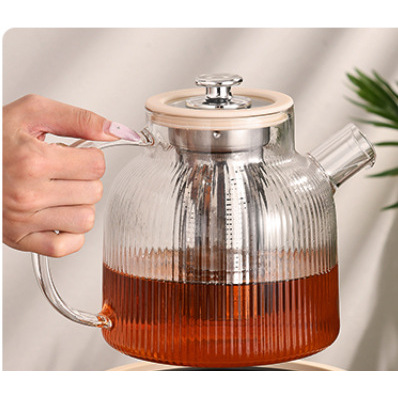 1.5L Vertical Striped Teapot Tea Strainer Lid