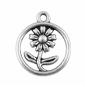 Pendentif cercle encadré motif marguerite en alliage de zinc argenté antique <span class=keywords><strong>pour</strong></span> porte-<span class=keywords><strong>badge</strong></span> de club de jardinage - Product Image 3