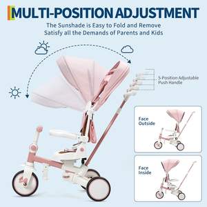 7-in-1 Adjustable Pink <strong>Trike</strong> for Kids Foldable Baby Tricycle Parent <strong>Handle</strong> <strong>Toddler</strong> Safety Harness Wheel Brakes Removable - Product Image 6