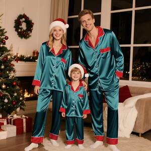 Conjunto <span class=keywords><strong>de</strong></span> Pijamas Familiares <span class=keywords><strong>de</strong></span> Satén <span class=keywords><strong>de</strong></span> Color Sólido con Logotipo Personalizado, Pijamas a Juego para Padres e Hijos, Ropa <span class=keywords><strong>de</strong></span> Dormir Familiar - Product Image 2