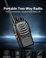 Radio bidirectionnelle portable UHF longue portée BF-888S 430-440 MHz pour entrepôt, hôtel, entreprise, sécurité