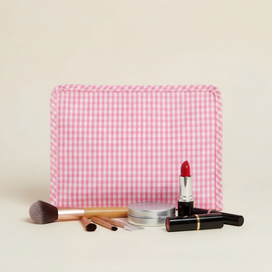 Travel Cosmetic Pouch Wholesale Gift for Her Nylon Cosmetic <strong>Bag</strong> Monogrammed Gingham Make up <strong>Bag</strong> - Product Image 1
