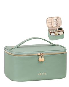 Sac de voyage tendance en PU, grande trousse de toilette portable et imperméable avec fermeture éclair et filet pour le rangement du maquillage féminin - Product Image 2