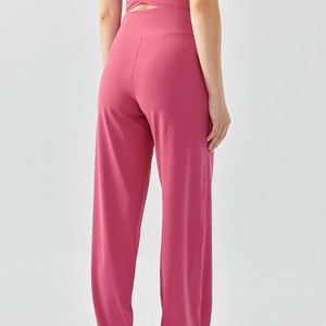 Pantalon de sport à jambes larges, taille haute, respirant, en tricot, pour femmes - Product Image 4