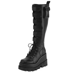 Dropshipping Custom Logo Women Wedge Designer Boots Women's Fashion Chunky Boot with Pocket