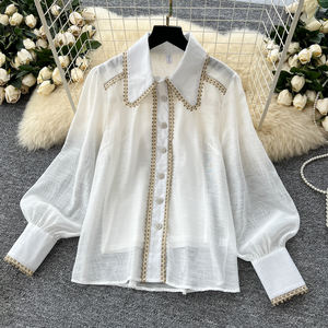 Skirt Two Piece Set For <strong>Ladies</strong> Puff Sleeve Blouse High Waist Lace Trim Long Skirt Two Piece <strong>Outfit</strong> 2pcs <strong>Ladies</strong> Dress - Product Image 2