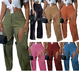 Pantalons décontractés pour femmes en gros, jeans en denim ajourés, pantalons amples grande taille, pantalons droits pour femmes - Product Image 5