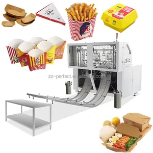 Fully Automatic Disposable Lunch Box Food Tray Making Machine Take Away French Fries Paper Box Making Machine