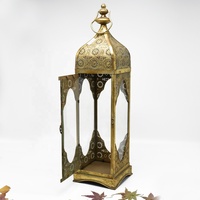 Luckywind Grand Bougeoir Lanterne en Métal Marocain Vintage à Feuille d'Or Antique