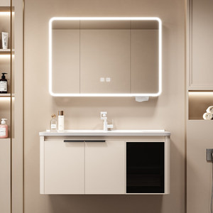Smart <b>Lighting</b> <b>Mirror</b> Honeycomb-Patterned Latte-Colored <b>Vanity</b> Cabinet Wall-Mounted Bathroom Cabinet - Product Image 1