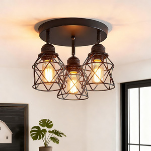 Industrial <b>Ceiling</b> <b>Light</b> 3 Heads Iron Cage Warm White LED Surface Mounted For Living Room Bedroom Kitchen Entryway - Product Image 1