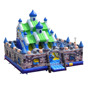 Castillo Inflable 8x8m, Combinación Azul <span class=keywords><strong>Gris</strong></span>, Castillo Medieval con Caballeros, Casa de Juegos Inflable para Patio Trasero, Parque Infantil Inflable, Ciudad de Diversión - Product Image 2
