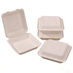 Contenants à burger en bagasse biodégradables et compostables, <span class=keywords><strong>vaisselle</strong></span> personnalisable, vente en gros, emballage en vrac pour cafés, boulangeries, nature - Product Image 1