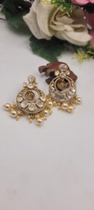 Luxury Handcrafted Kundan Polki Pearl Chandbali Earrings Set Gold Plated Traditional Bridal Statement Earrings for Women - Product Image 4