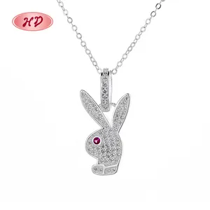 Милый Винтажный стиль AAA циркон кролик кулон на тонкой цепочке 925 стерлингового серебра родиевое ожерелье для женщин-свадебный подарок