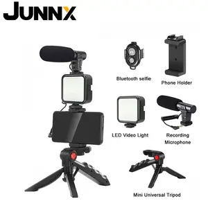 JUNNX DSLR SLR kamera cep telefonu Vlogger Mic dolgu ışığı seti Smartphone akış mikrofon vlog kiti