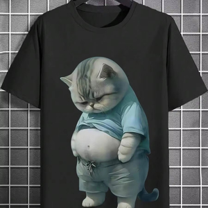 Men's <b>cat</b> print casual short-sleeved crew neck <b>T</b>-shirt, customizable by the garment factory.F10 - Product Image 1