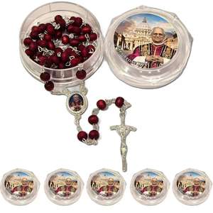 <span class=keywords><strong>Rosario</strong></span> <span class=keywords><strong>de</strong></span> madera Cuentas <span class=keywords><strong>de</strong></span> 6MM Papa León XIV Pétalos <span class=keywords><strong>de</strong></span> rosas rojas Perfumado Misericordia Católica Cruz cristiana Colgante Collar con cuentas y cajas - Product Image 3