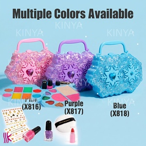 Set de Juguetes Cosméticos de Plástico Ecológico, Kit de <span class=keywords><strong>Maquillaje</strong></span> Lavable y Portátil, Maleta Colorida con Diseño de Copo de Nieve para Niñas, Juego de Imitación de Princesa - Product Image 2