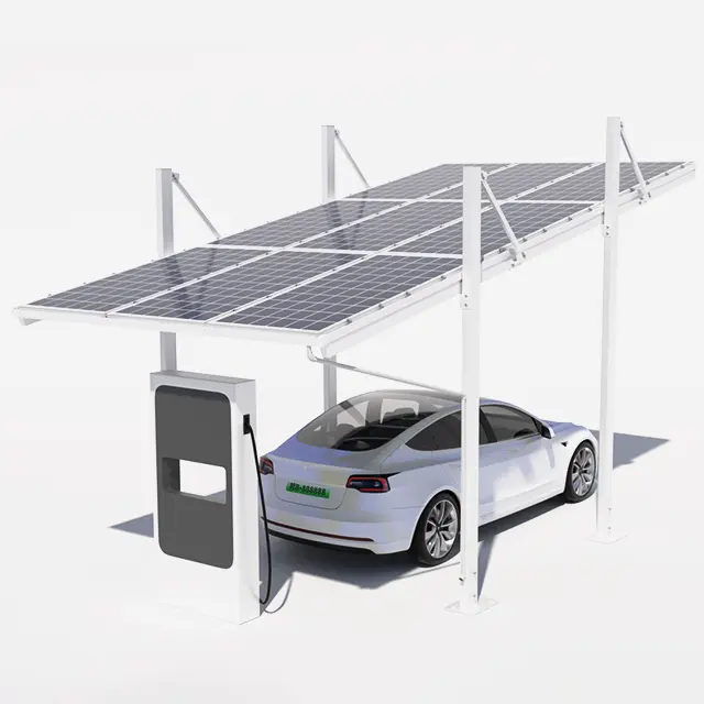 Rifugio per veicoli solari in alluminio commerciale stazioni di ricarica ad energia solare PV generazione di energia carport parcheggio a energia solare