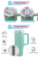 Nouveau gobelet isotherme réutilisable en acier inoxydable H2.0 Flowstate de 40 oz avec poignée et paille, anti-fuite, sans BPA, pour boissons chaudes