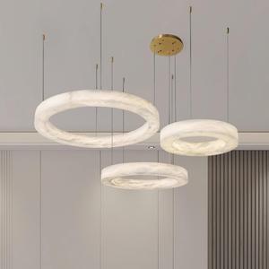 Modern Ring Alabaster Adjustable Height Pendant Light Luxury Brass Metal <b>Hanging</b> Lamp Villa Living Room LED Designer Chandelier - Product Image 2