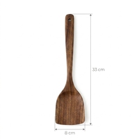 Spatule plate large en bois d'acacia écologique, grain naturel, manche long, résistante à la chaleur, pour wok, OEM ODM