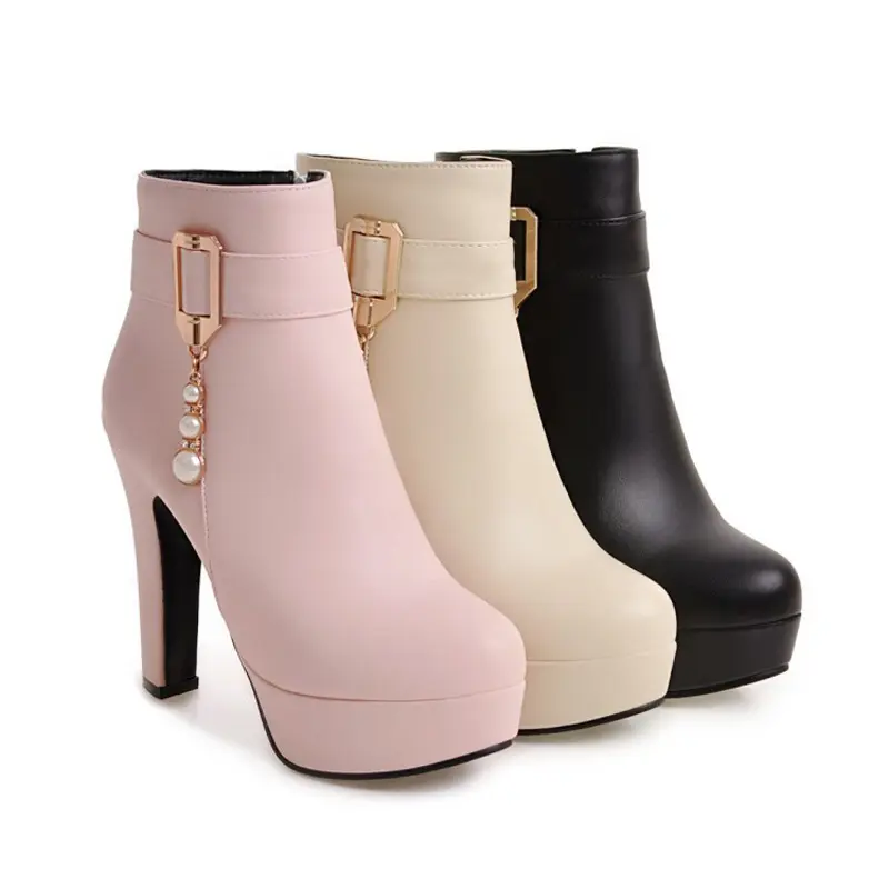 Size European 38 Sexy Platform High Quality High Top 11 Years Girl Shoes Ankle Boots With Heels For Women Thick Bottoms