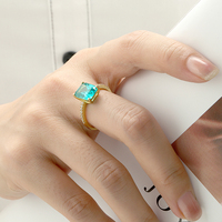 Unique Moderne Personnalité Chrome Coeurs Bijoux 925 Argent Gemme Mer Bleu Paraiba Géométrique Carré Anneau