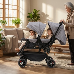 Carrito Doble Compacto JXB de Fácil Plegado para Todas las Estaciones con Toldo Ajustable, Altamente Recomendado - Product Image 1