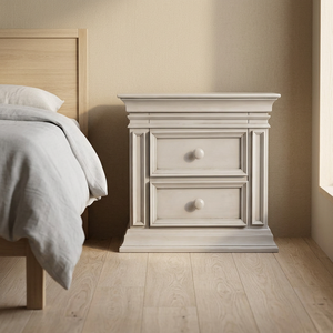 Mesita de Noche Moderna de Roble con 2 Cajones - Cómoda de Madera Maciza Gris Ceniza para el Dormitorio - Product Image 2