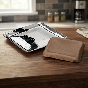 Bandeja cuadrada de acero inoxidable martillada para pared, accesorio individual, color dorado oscuro, exterior, color plateado - Product Image 4