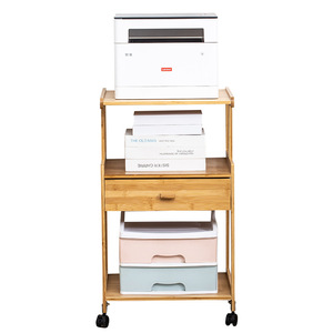 Support d'imprimante en bois massif, tour de rangement multifonctionnelle pour bureau avec tiroir et roulettes pour imprimantes et ordinateurs - Product Image 5