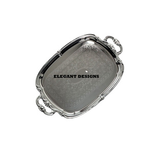 Luxurious Classic Stylish Handmade Silver Brass <b>Serving</b> Tray Decorative Metal <b>Serving</b> Dish for Table Top Brass <b>Platter</b> - Product Image 1
