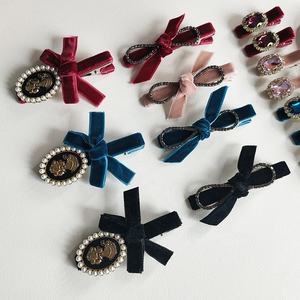 Pinzas para el pelo con diamantes de imitación y Lazo de terciopelo Vintage para mujeres, niñas, niños, elegantes accesorios para el cabello de <span class=keywords><strong>Boutique</strong></span> - Product Image 5