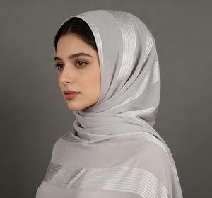 Tessuto per Sciarpe in Chiffon di Poliestere B3 Ecologico con Filo Argentato, Jacquard a Righe, Antistatico e Traspirante per Abiti da Ragazza - Product Image 2