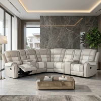 Canapé inclinable en cuir synthétique de qualité supérieure Frank, ensemble de canapés sectionnels avec console et surpiqûres verticales pour la maison et le bureau