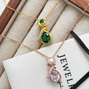 Collar con Colgante de Circonita Cúbica AA en Forma de Gota de Agua, Varios Colores Disponibles, Tamaño Pequeño, Joyería para Mujer - Product Image 5