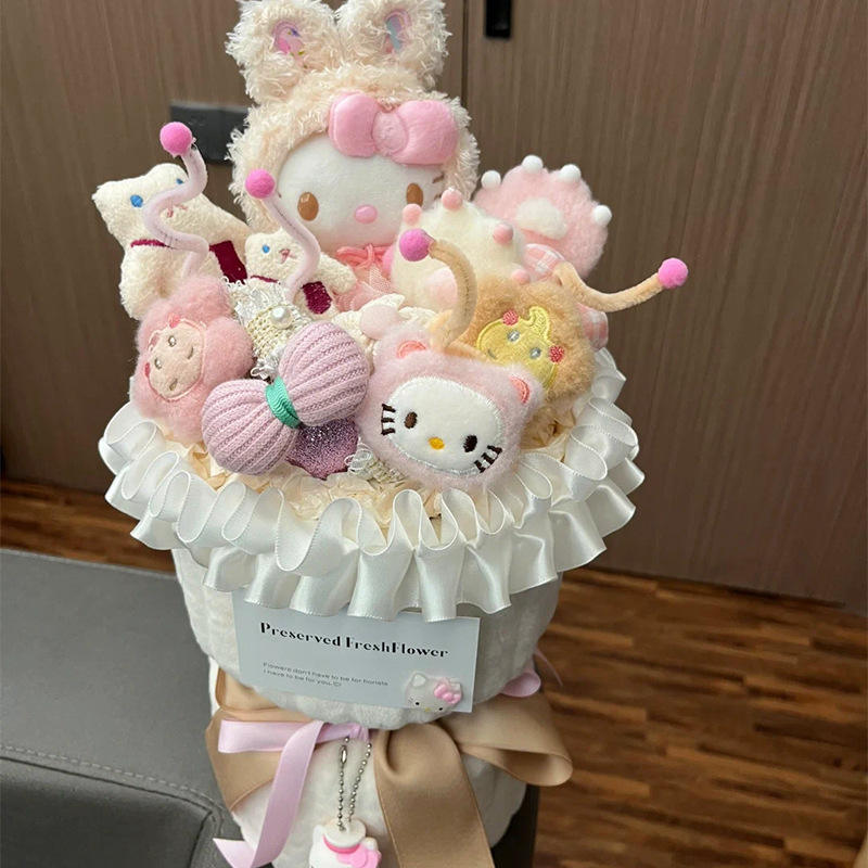 ช่อดอกไม้ตุ๊กตาแมว KT (ถุงของขวัญ+ไฟ)