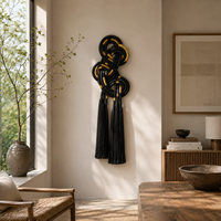 Art mural en corde de style bohème moderne |   Sculpture textile nordique |   Grande décoration murale en coton avec pompons pour salon, chambre à coucher, chambre d'enfant